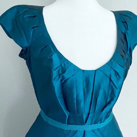 Moschino Teal Satin Cap Sleeve Party Dress - Picture 2 of 15